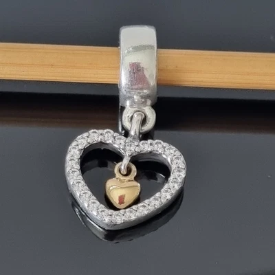 $48 • Buy Pandora Forever In My Heart Gold Heart Cz Silver Dangle Charm 791421  Free Post