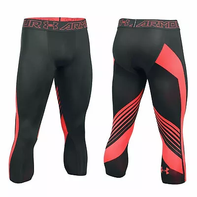 Under Armour HeatGear Supervent 2.0 Black Orange Mens 3/4 Leggings 1289581 016 • £26.99