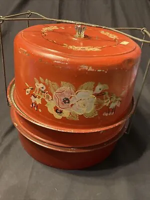 $30 • Buy Vintage 3 Tiered Cake Pie Tin Red Hand Painted Unique