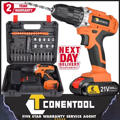 Cordless Drills Driver + 2.0Ah Battery Rechargeable 21V Electric Screwdriver Set • £26.99