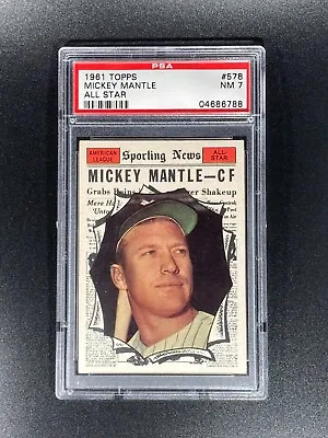 1961 Topps MICKEY MANTLE #578 Sporting News PSA 7 Dead Centered High End Beauty • $849.99