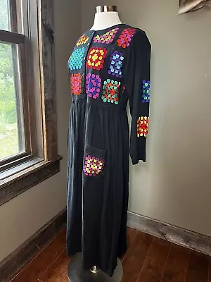 Michael Simon Maxi  Long Sleeve Art To Wear Embroidered Colorful Dress NWT XL • $41.24