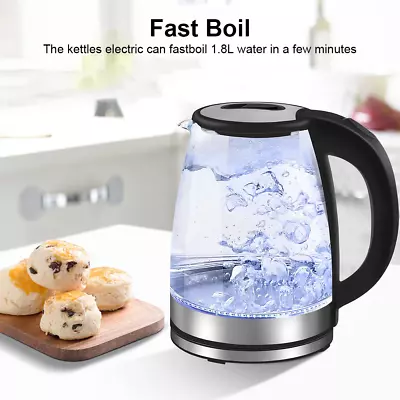 Electric Kettle Glass 360 Blue LED Illuminated Portable 1.8L Jug 1800W UK Plug • £9.99