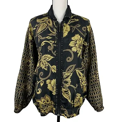 Mureli Womens Track Jacket Small Black 100% Silk Long Sleeve Windbreaker Vintage • $22.94