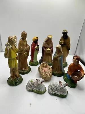 Vintage Set 9 Christmas Nativity Manger Scene Clay Figurine Jesus Mary Wise Men • $34