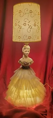 WFB Johnson Boudoir Table Lamp & Night Light Woman Ruffled Dress Chalkware VTG • $28.95