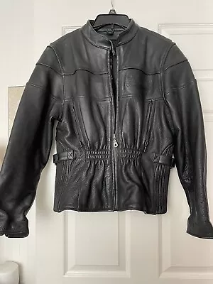 Flying Bikes Oakwood Womens Black Leather Heavy Motorcycle Jacket L • £183.37