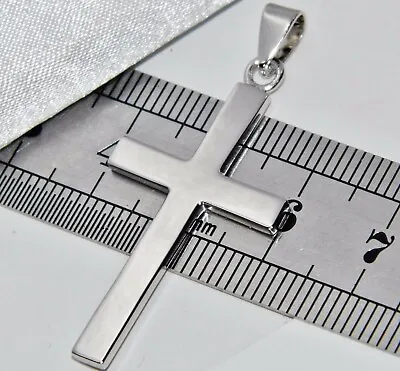 Solid Sterling Silver 925 LARGE Plain Cross Pendant 4 Chain Necklace -Gents Men • £19.95