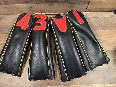 Vintage SET GOLF LEATHER Black & Red Head Covers  #1 #3 #4 #X  Golf Club Covers • $34.99