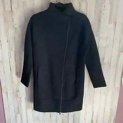 Vince Asymmetrical Zip Black 100% Wool Heavy Ribbed Jacket Cardigan • $37.50