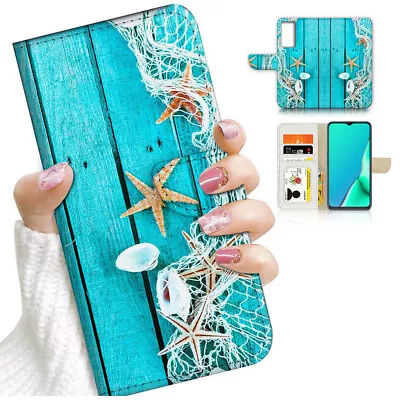 $13.99 • Buy ( For Oppo A57 / A57S ) Wallet Flip Case Cover AJ24219 Shell Starfish