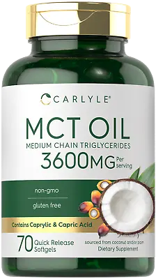 MCT Oil Capsules 3600mg | 70 Softgels | Keto Coconut Oil Pills | By Carlyle • $12.99