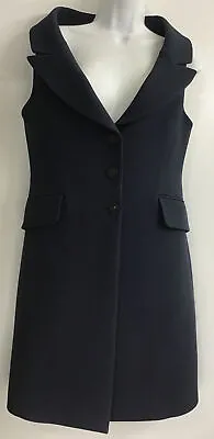 Christian Dior Vest Long Thick Wool Midnight Blue Pocket Flaps Back Vent Size 10 • £673.68