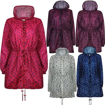 Ladies Womens Printed Kagoul Mac Rain Coat Lightweight Jacket Top Big Sizes • £12.41