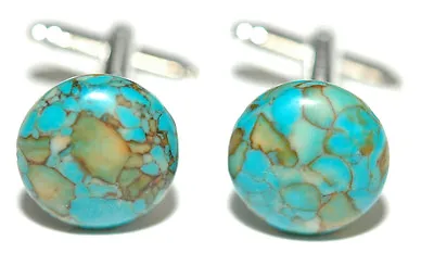 $9.99 • Buy 1/2  TURQUOISE BLUE MOSAIC STONE CUFF LINKS (150a)