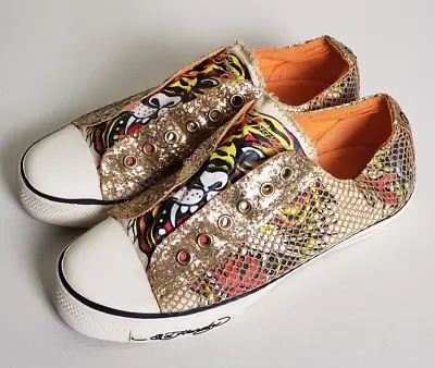 Ed Hardy Womens 7 Shoes Tiger Tattoo Graffiti Art L Sneakers Net Overlay • $39.99