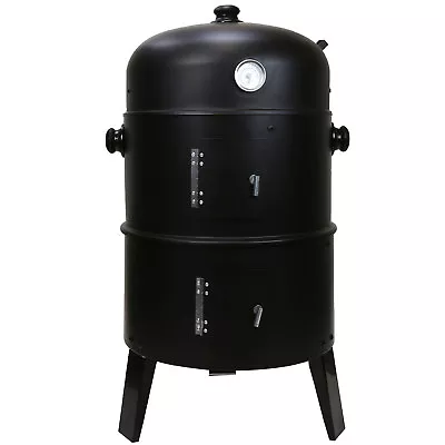 3 In 1 Black BBQ Charcoal Grill Barbecue Smoker Garden Outdoor Cooking Steel Pot • £40.99