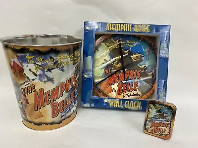 MEMPHIS BELLE B-17F Flying Fortress Gift Bundle Wall Clock Trash Can Tin Box WW2 • $19.44