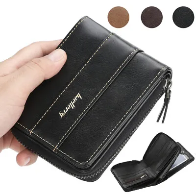 Mens Leather Wallet Large Capacity ID Window Card Case With Zip Coin Pocket Gift • $9.99