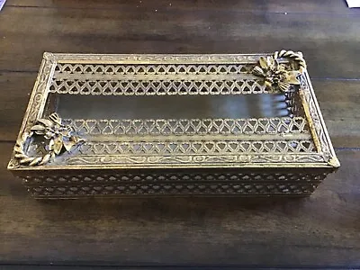 Vtg Hollywood Regency Tissue Box Gold Gilt Ormolu Floral Matson? • $15