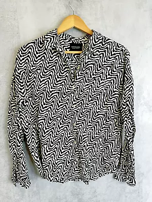 Maison Scotch & Soda Blouse Shirt XS Black White Striped Abstract Lightweight • $19.88