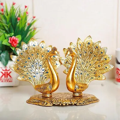 Handmade Golden Metal Double Peacock Statue Showpiece For Home Office Decor Gift • $36.37