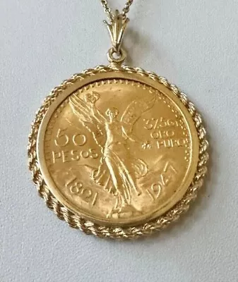  50 Pesos Moneda Mexican Centenario Custom Year  Pendant 14k Yellow Gold Plated • $137.97