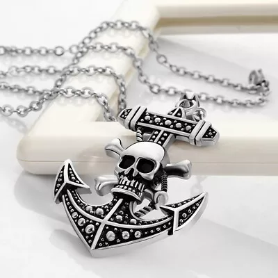 Nautical Surfing Beach Anchor & Skull Charm Pendant Chain Necklace For Men Women • $10