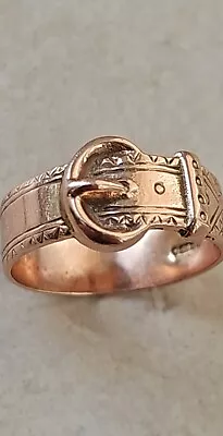 Rare 9ct Solid Rose Gold Mens Buckle Ring 4.5G 1986 SIZE S • £179.99