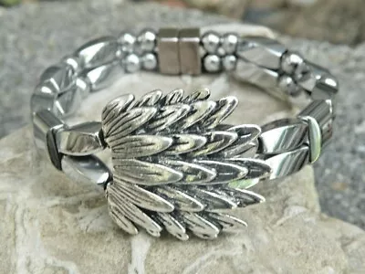 Silver Magnetic Hematite Bracelet Anklet W Silver Wing Slider Amazing Look! • $46.99