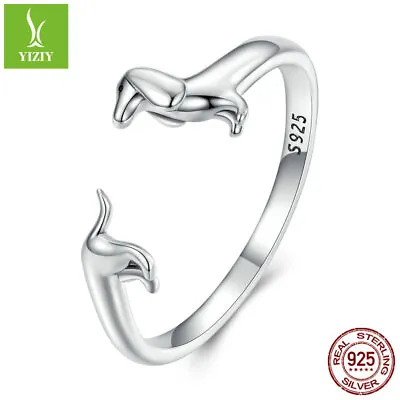 Fashion European S925 Sterling Silver Cute Dachshund Opening Ring Women Jewelry • $9.30