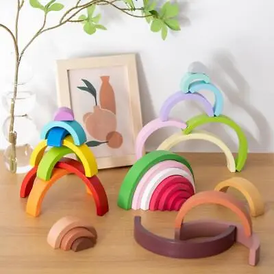 Wooden Rainbow Stacker Creative Arch Bridge For Early Development Gift Kids • £8.77