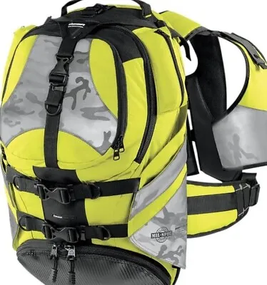 Icon Squad II Mil-Spec Motorcycle Riding Backpack Bright Yellow Very Good Cond • $64.97