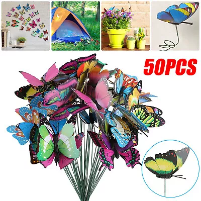 50Pcs Butterfly Stakes Outdoor Yard Planter Flower Pot Bed Garden Decor Yard Art • $9.48