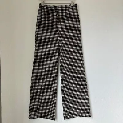Ann Taylor Womens Black Tan Houndstooth High Waisted Wide Leg Trousers Size 2 • $29