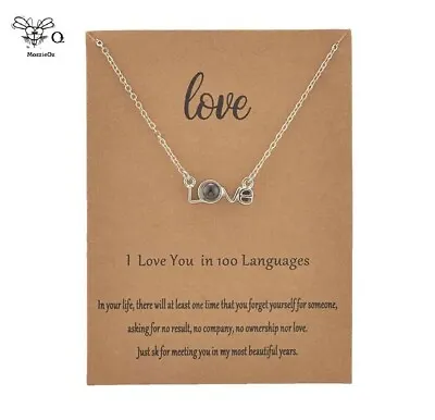 I Love You In 100 Languages Pendant Silver Chain Necklace Card Jewellery • $8.90