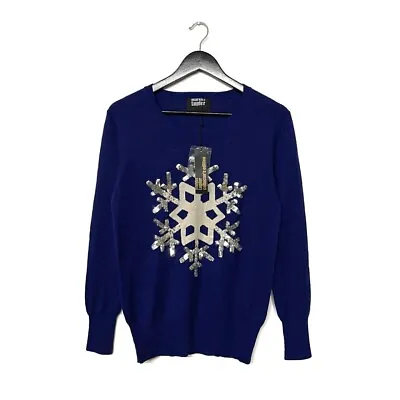 Markus Lupfer Snowflake Print Sequin Merino Wool Knit Jumper Sweater Size S Blue • $99