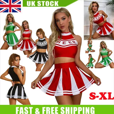 Women Cheerleader Costume Uniform Outfit Fancy Dress Crop Top Mini Pleated Skirt • £4.99