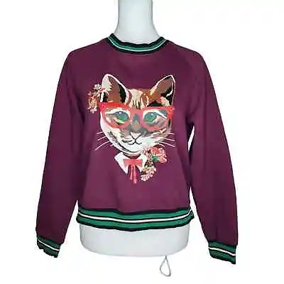 H&M Divided Women's Maroon Cat Pullover Sweatshirt Size Small • $18.99