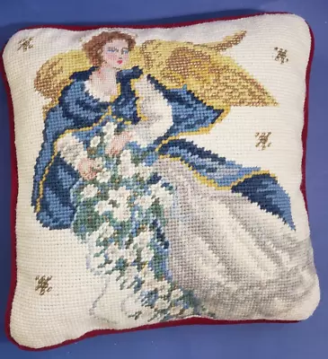 $22.40 • Buy Vintage Holiday Pillow Angel Handmade Petite Needlepoint Wool Cotton 10  X 10 