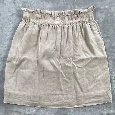 J Crew Skirt Womens 4 Beige Tan 100% Linen Elastic Waist City Mini 40304 • $14.99