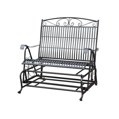 Pemberly Row Iron Patio Glider Loveseat In Black • $431.99