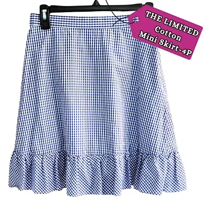 THE LIMITED (Country Blue & White Checkered) Cotton Lined Mini Ruffled Skirt-4P • $18