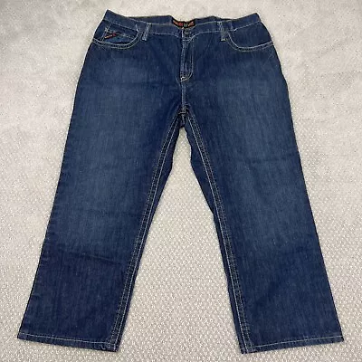 Ariat FR Jeans Mens 44x28 M4 Low Rise Boot Cut Blue Denim Fire Resistant Hemmed • $29.99