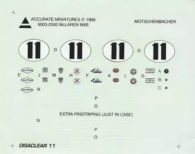 Accurate Miniatures 1/24th Scale McLaren M8B Decals From Kit No. 5003-0300 • $16.99