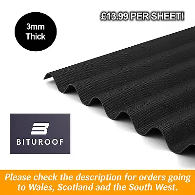 Bituroof Corrugated Bitumen Roofing Sheets 2m X 0.97m X 3mm Thick NOT Onduline • £8.99