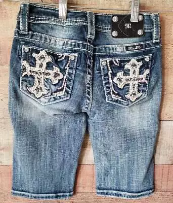 Girls Sz 12 Miss Me Bermuda Denim Jean Shorts Cross Bling Pocket JK5452M2 • $25.71