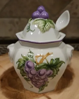 Lenox Porcelain Orchard GRAPE Jam Jelly Jar & Spoon Excellent 1991 • $14.99