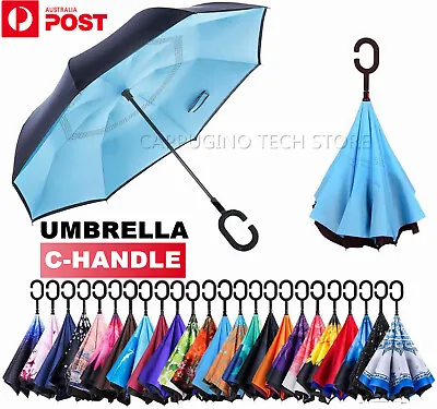 $21.85 • Buy Windproof Upside Down Reverse Umbrella Double Layer Inside-Out Inverted C-Handle