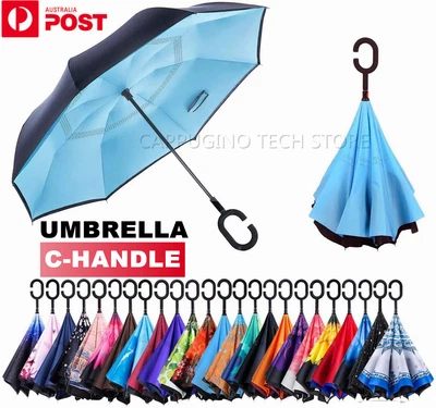 $21.85 • Buy Windproof Upside Down Reverse Umbrella Double Layer Inside-Out Inverted C-Handle